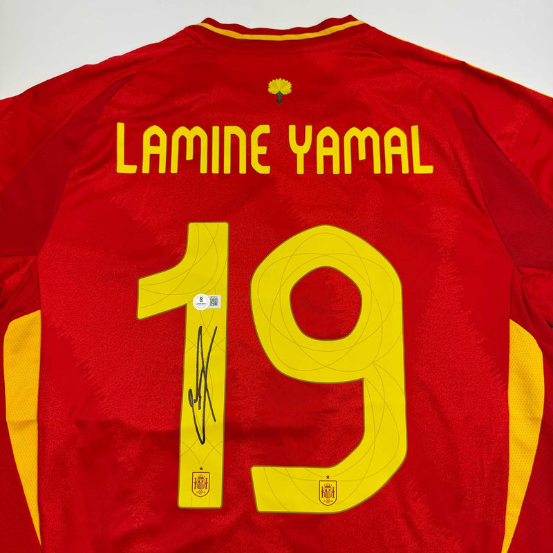 Autographed/Signed Lamine Yamal Spain Red World Cup Soccer Futbol Jersey Beckett BAS COA
