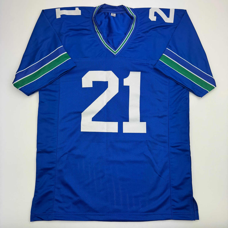 Autographed/Signed Devon Witherspoon Seattle Blue Retro Football Jersey Beckett BAS COA