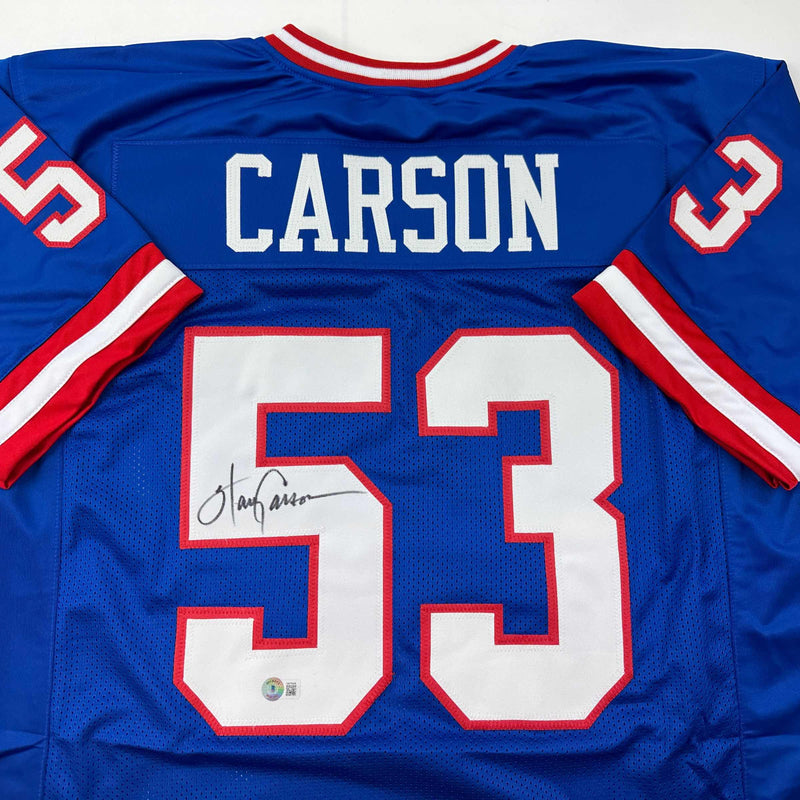 Autographed/Signed Harry Carson New York Blue Football Jersey Beckett BAS COA