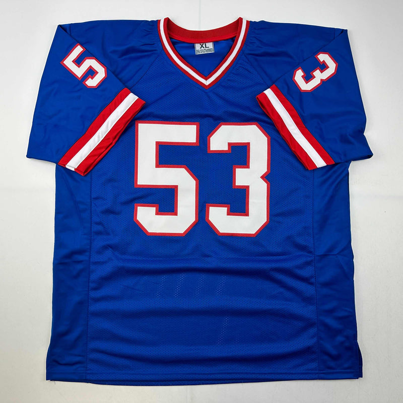 Autographed/Signed Harry Carson New York Blue Football Jersey Beckett BAS COA