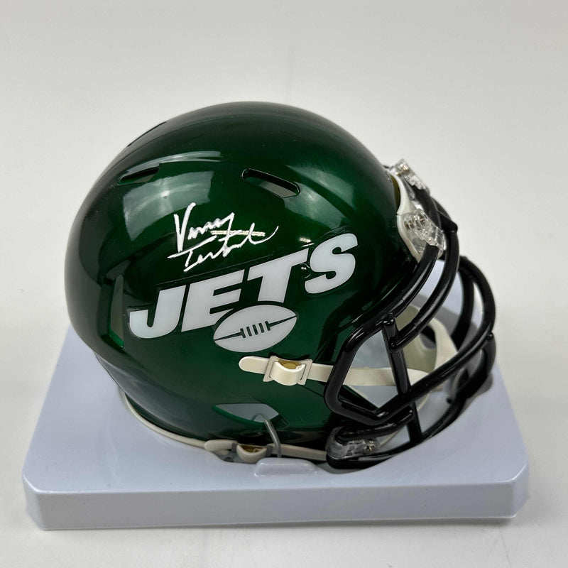 Autographed/Signed Vinny Testaverde New York Jets Mini Football Helmet Beckett BAS COA