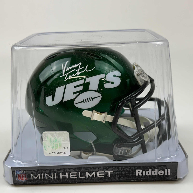 Autographed/Signed Vinny Testaverde New York Jets Mini Football Helmet Beckett BAS COA