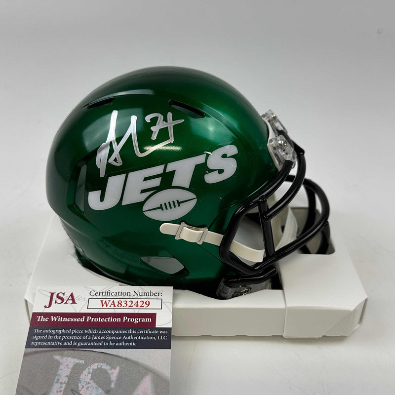 Autographed/Signed Nick Mangold New York Jets Football Mini Football Helmet JSA COA