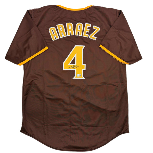 Autographed/Signed Luis Arraez San Diego Brown Baseball Jersey Beckett BAS COA