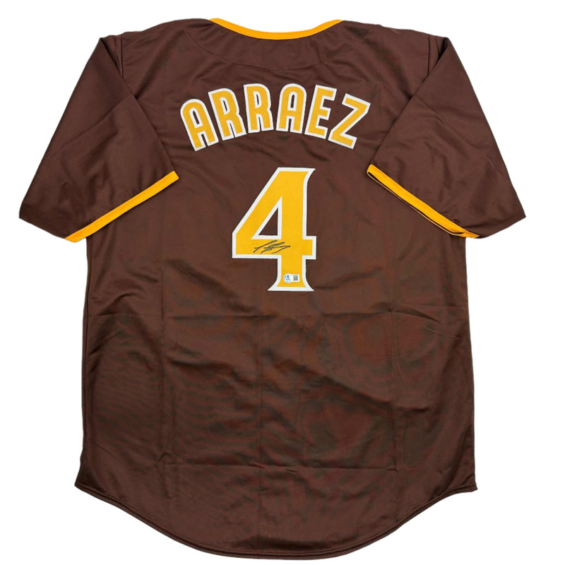 Autographed/Signed Luis Arraez San Diego Brown Baseball Jersey Beckett BAS COA