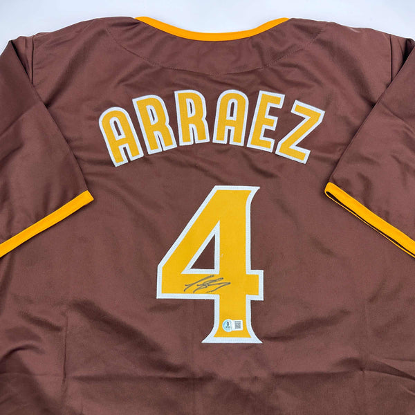 Autographed/Signed Luis Arraez San Diego Brown Baseball Jersey Beckett BAS COA