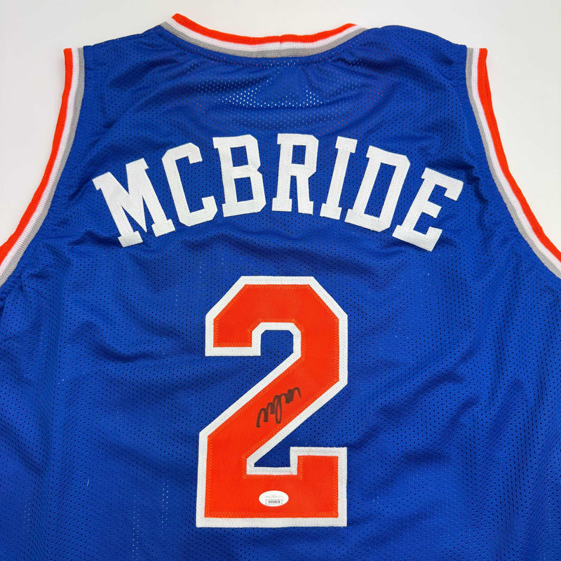 Autographed/Signed Miles Deuce McBride New York Blue Basketball Jersey JSA COA
