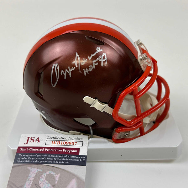 Autographed/Signed Ozzie Newsome HOF 99 Cleveland Browns Flash Alternate Mini Football Helmet JSA COA