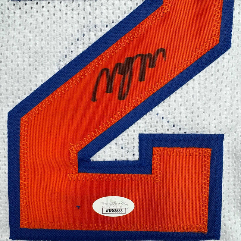 Autographed/Signed Miles Deuce McBride New York White Basketball Jersey JSA COA