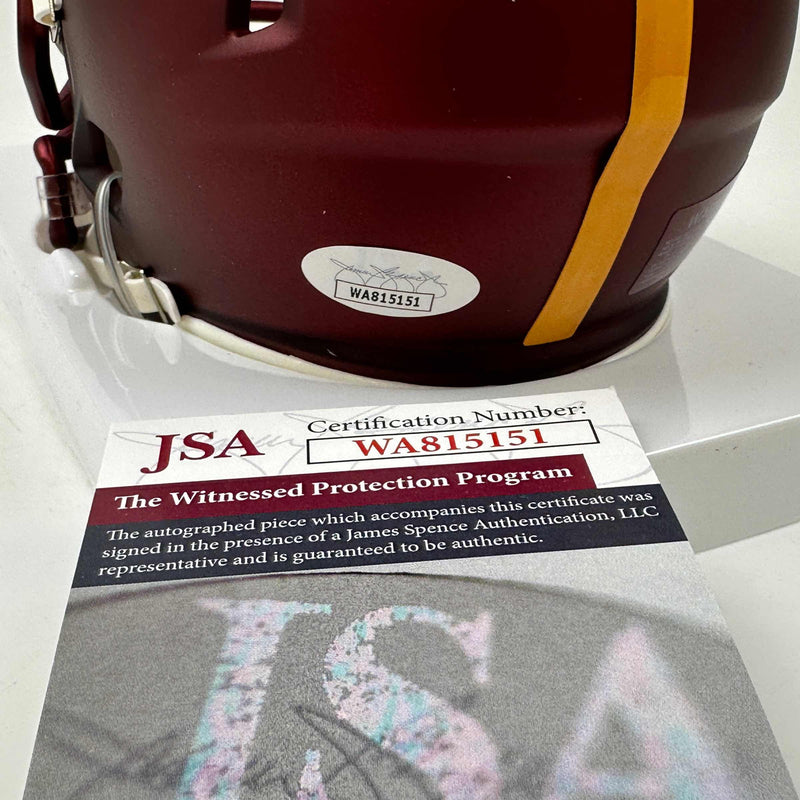 Autographed/Signed Joe Theismann SB XVII Champ Washington Commanders Mini Football Helmet JSA COA