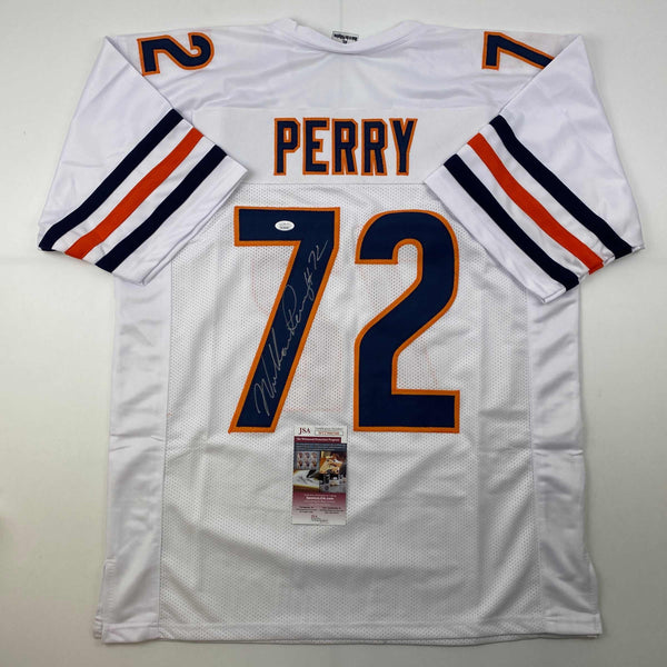 Autographed/Signed William Perry The Refrigerator Chicago White Football Jersey JSA COA