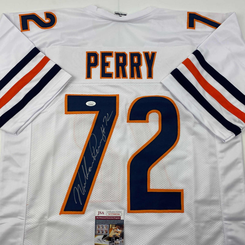 Autographed/Signed William Perry The Refrigerator Chicago White Football Jersey JSA COA