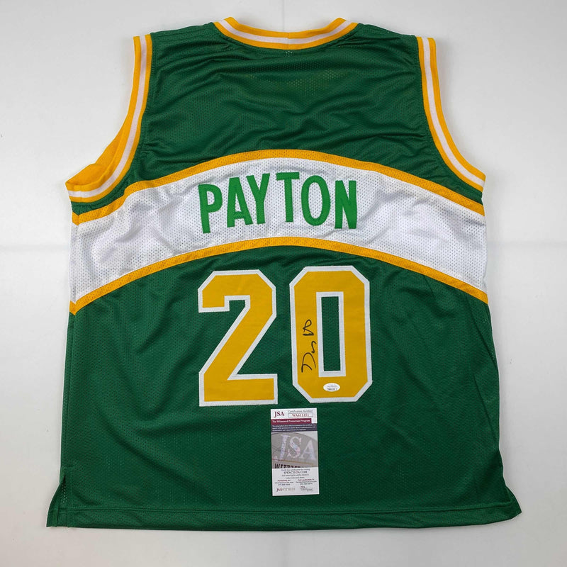 Autographed/Signed Gary Payton Seattle Green Basketball Jersey JSA COA