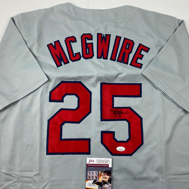 Autographed/Signed Mark McGwire St. Louis Grey Baseball Jersey JSA COA
