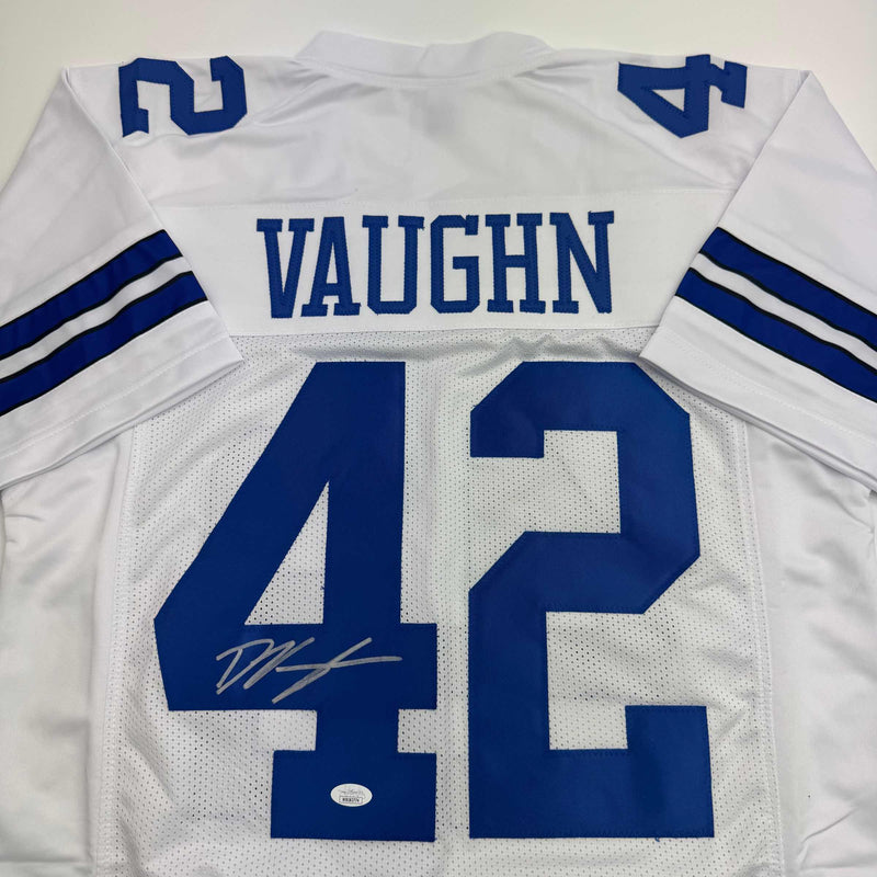 Autographed/Signed Deuce Vaughn Dallas White Football Jersey JSA COA