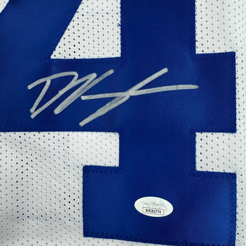 Autographed/Signed Deuce Vaughn Dallas White Football Jersey JSA COA