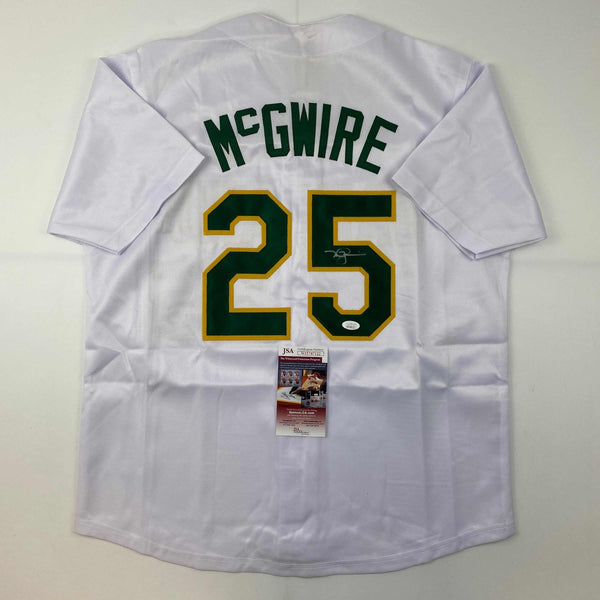 Autographed/Signed Mark McGwire Oakland White Baseball Jersey JSA COA
