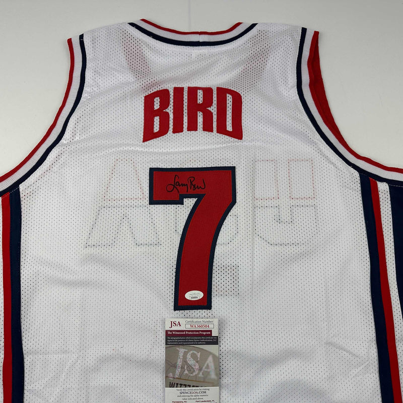 Autographed/Signed Larry Bird United States USA White 1992 Dream Team Basketball Jersey JSA COA