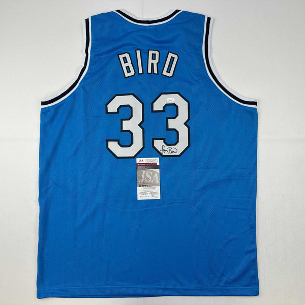 Autographed/Signed Larry Bird Indiana State Blue College Basketball Jersey JSA COA