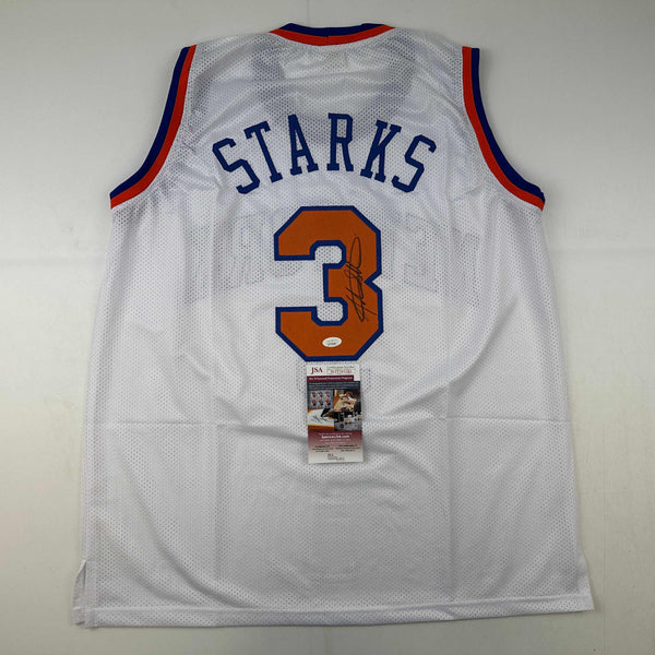 Autographed/Signed John Starks New York White Basketball Jersey JSA COA