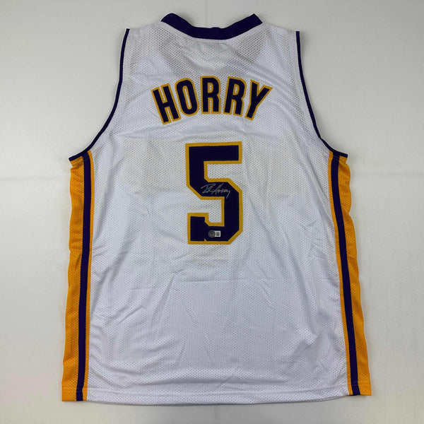 Autographed/Signed Robert Horry Los Angeles LA White Basketball Jersey Beckett BAS COA