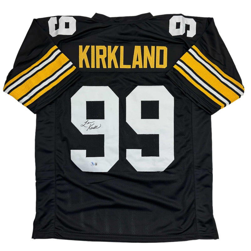 Autographed/Signed Levon Kirkland Pittsburgh Black Football Jersey Beckett BAS COA