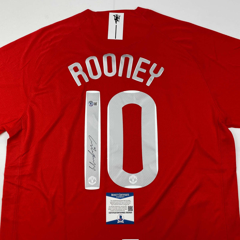 Autographed/Signed Wayne Rooney Manchester United Red 2008 Champions League Final Soccer Jersey Beckett BAS COA