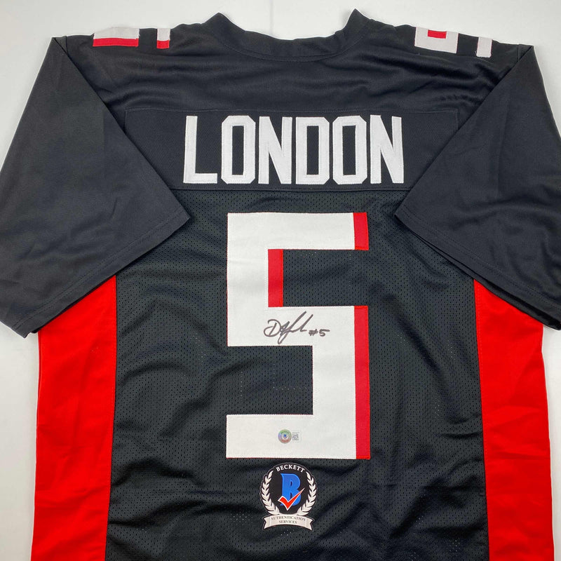 Autographed/Signed Drake London Atlanta Black Football Jersey Beckett BAS COA