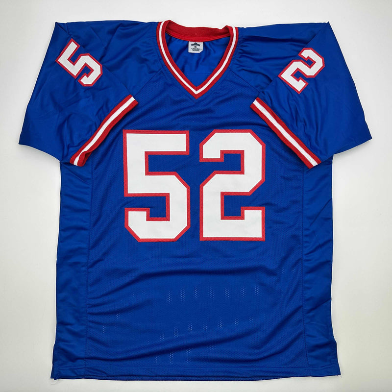 Autographed/Signed Pepper Johnson 2x SB Champ New York Blue Football Jersey Beckett BAS COA