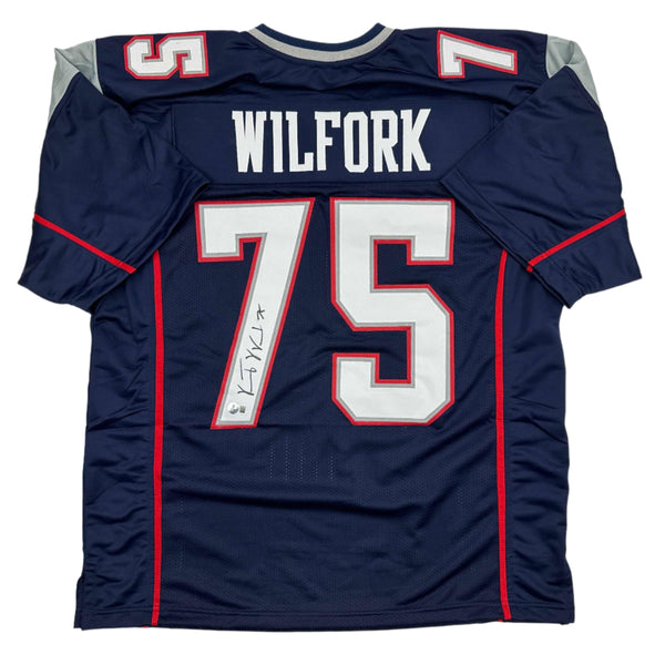 Autographed/Signed Vince Wilfork New England Blue Football Jersey Beckett BAS COA