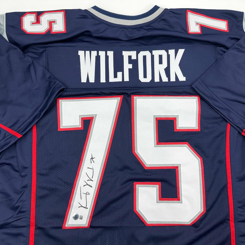Autographed/Signed Vince Wilfork New England Blue Football Jersey Beckett BAS COA