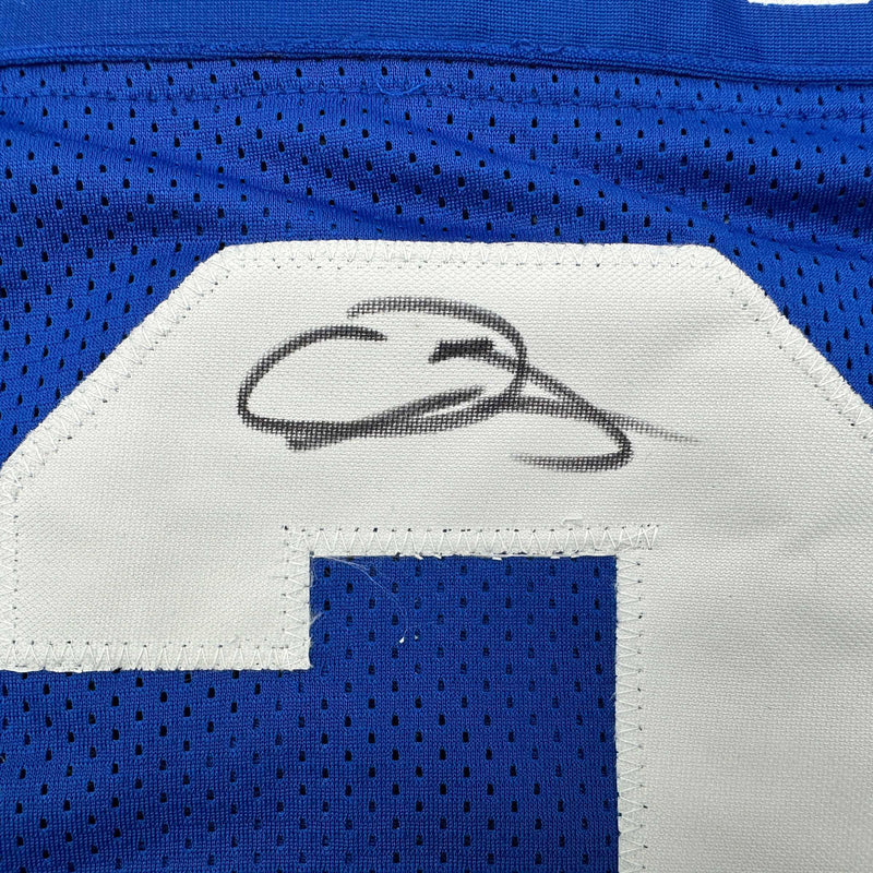 Autographed/Signed Odell Beckham Jr. New York Blue Football Jersey Beckett BAS COA