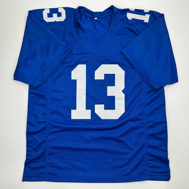 Autographed/Signed Odell Beckham Jr. New York Blue Football Jersey Beckett BAS COA