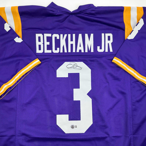 Autographed/Signed Odell Beckham Jr. LSU Purple College Football Jersey Beckett BAS COA