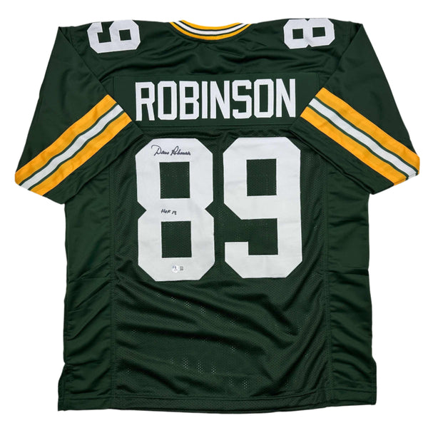 Autographed/Signed Dave Robinson HOF 13  Green Bay Green Football Jersey Beckett BAS COA