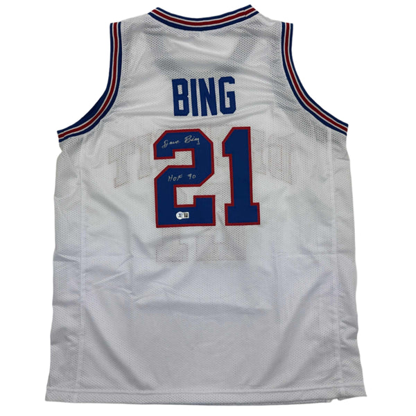 Autographed/Signed Dave Bing HOF 90 Detroit White Basketball Jersey Beckett BAS COA