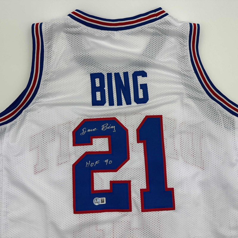 Autographed/Signed Dave Bing HOF 90 Detroit White Basketball Jersey Beckett BAS COA