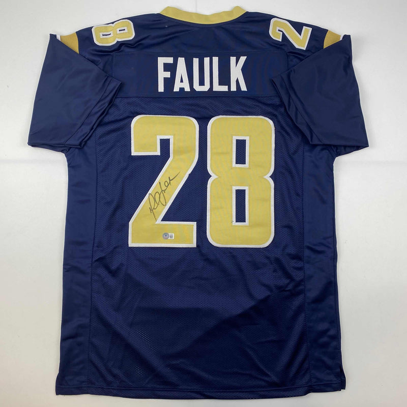 Autographed/Signed Marshall Faulk St. Louis Navy Blue Football Jersey Beckett BAS COA