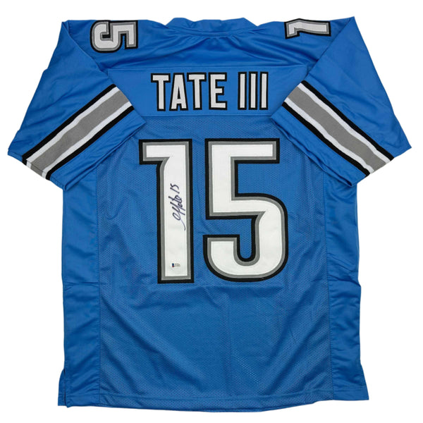 Autographed/Signed Golden Tate Detroit Blue Football Jersey Beckett BAS COA