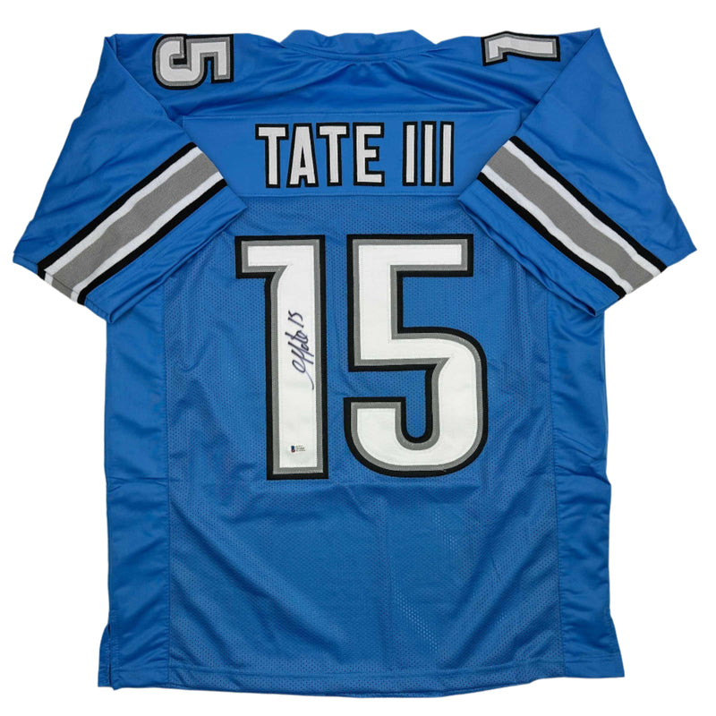 Autographed/Signed Golden Tate Detroit Blue Football Jersey Beckett BAS COA