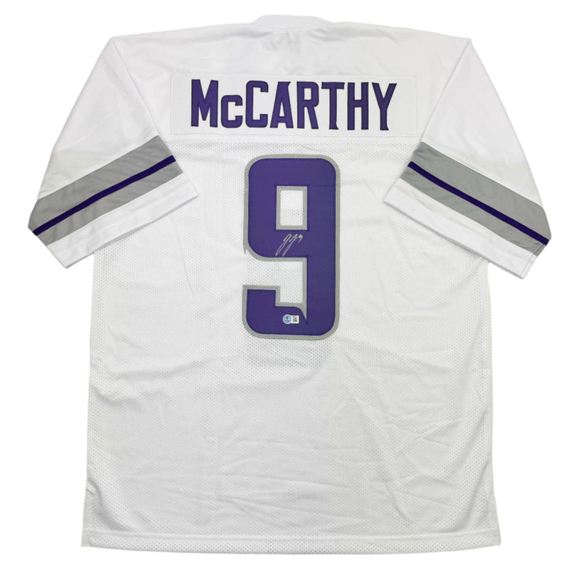 Autographed/Signed J.J. JJ McCarthy Minnesota Winter Warrior White Football Jersey Beckett BAS COA
