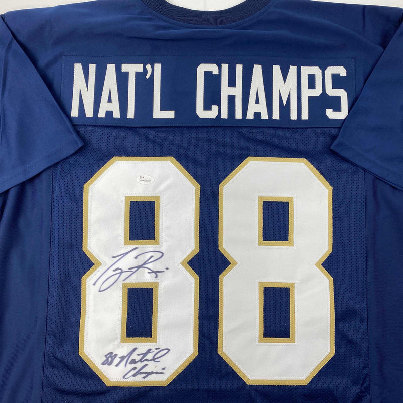 Autographed/Signed Tony Rice 1988 National Champions Notre Dame Blue College Football Jersey JSA COA