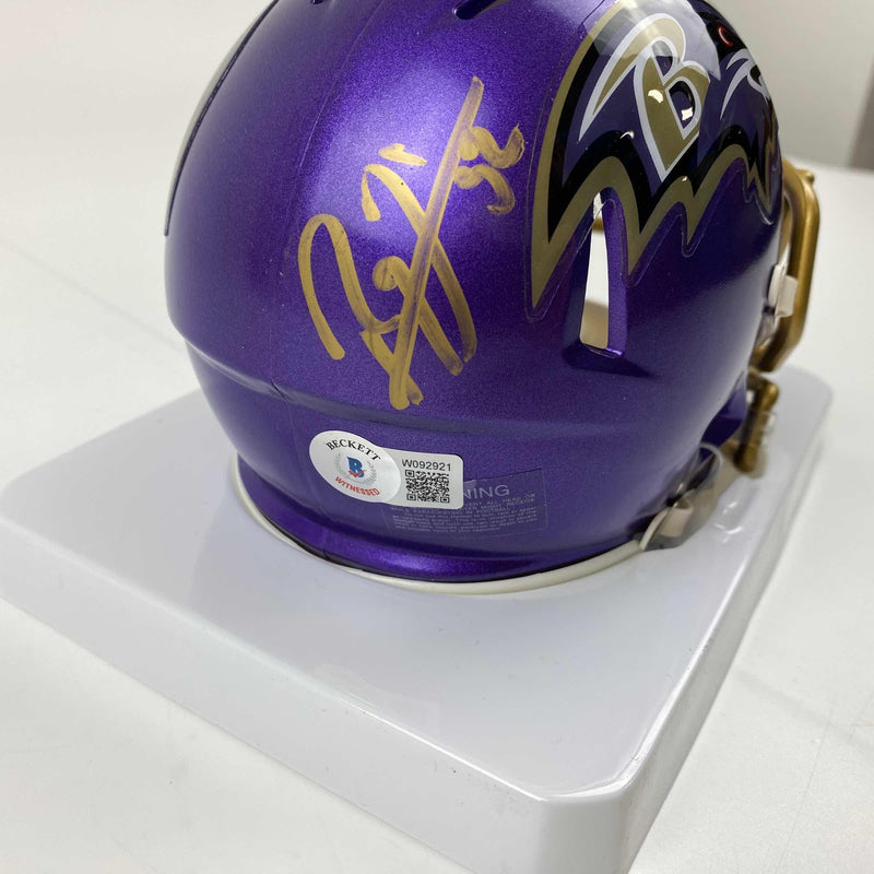 Autographed/Signed Ray Lewis Baltimore Ravens Flash Football Mini Helmet Beckett BAS COA
