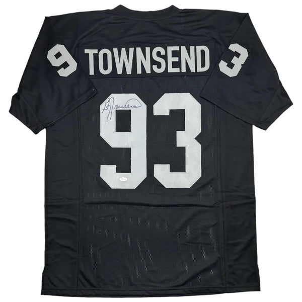 Autographed/Signed Greg Townsend Oakland Black Football Jersey JSA COA