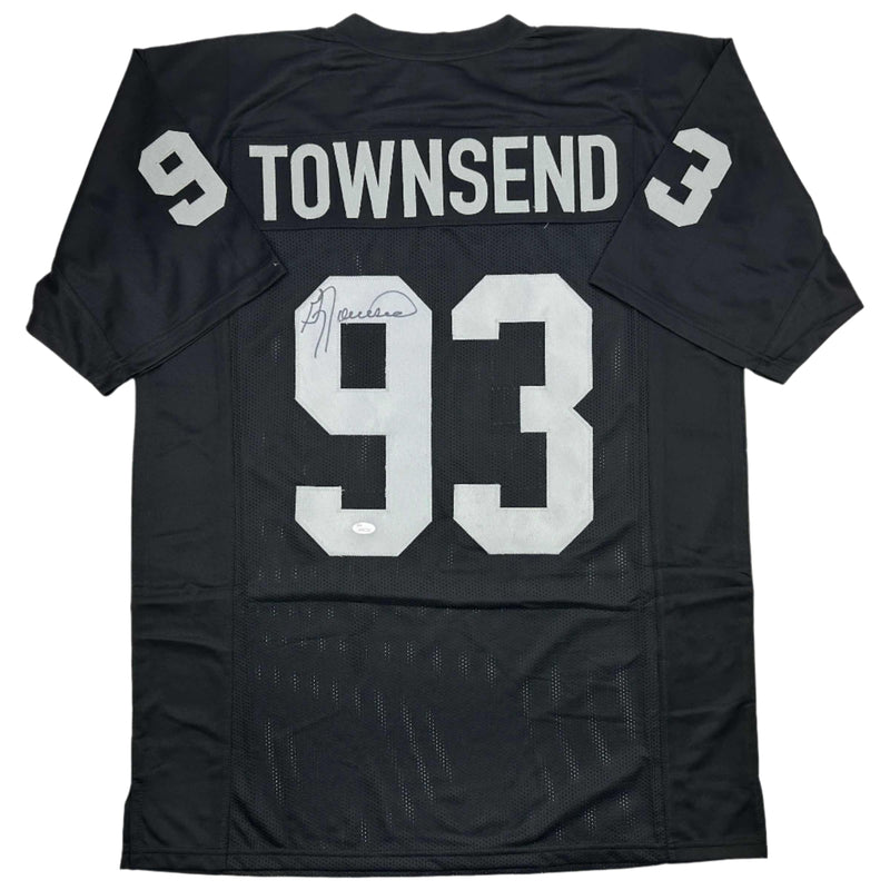 Autographed/Signed Greg Townsend Oakland Black Football Jersey JSA COA