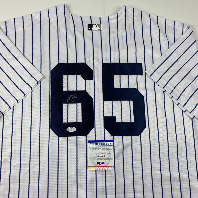 Autographed/Signed Nestor Cortes New York Pinstripe Baseball Jersey PSA/DNA COA