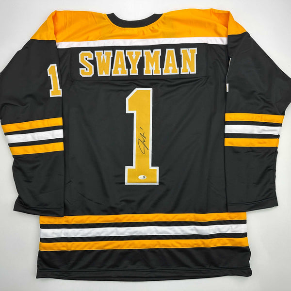 Autographed/Signed Jeremy Swayman Boston Black Hockey Jersey JSA COA