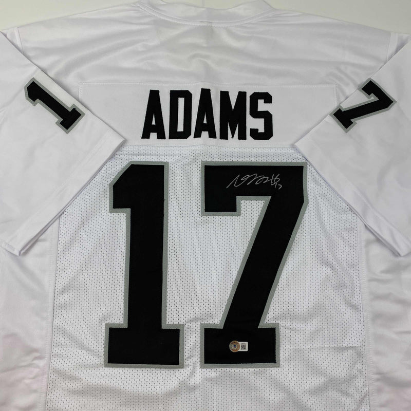 Autographed/Signed Davante Adams Las Vegas Oakland White Football Jersey Beckett BAS COA