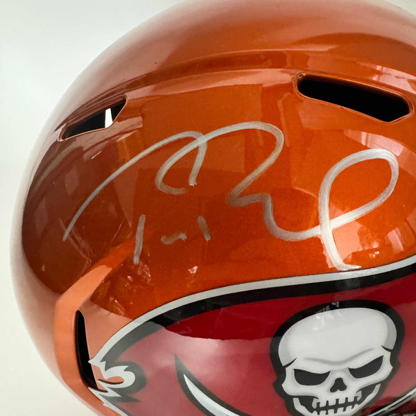 Autographed/Signed Tom Brady Tampa Bay Buccaneers Blaze Full Size FS F/S Replica Football Helmet Fanatics COA