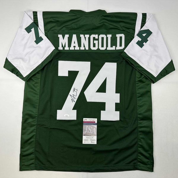 Autographed/Signed Nick Mangold New York Green Football Jersey JSA COA